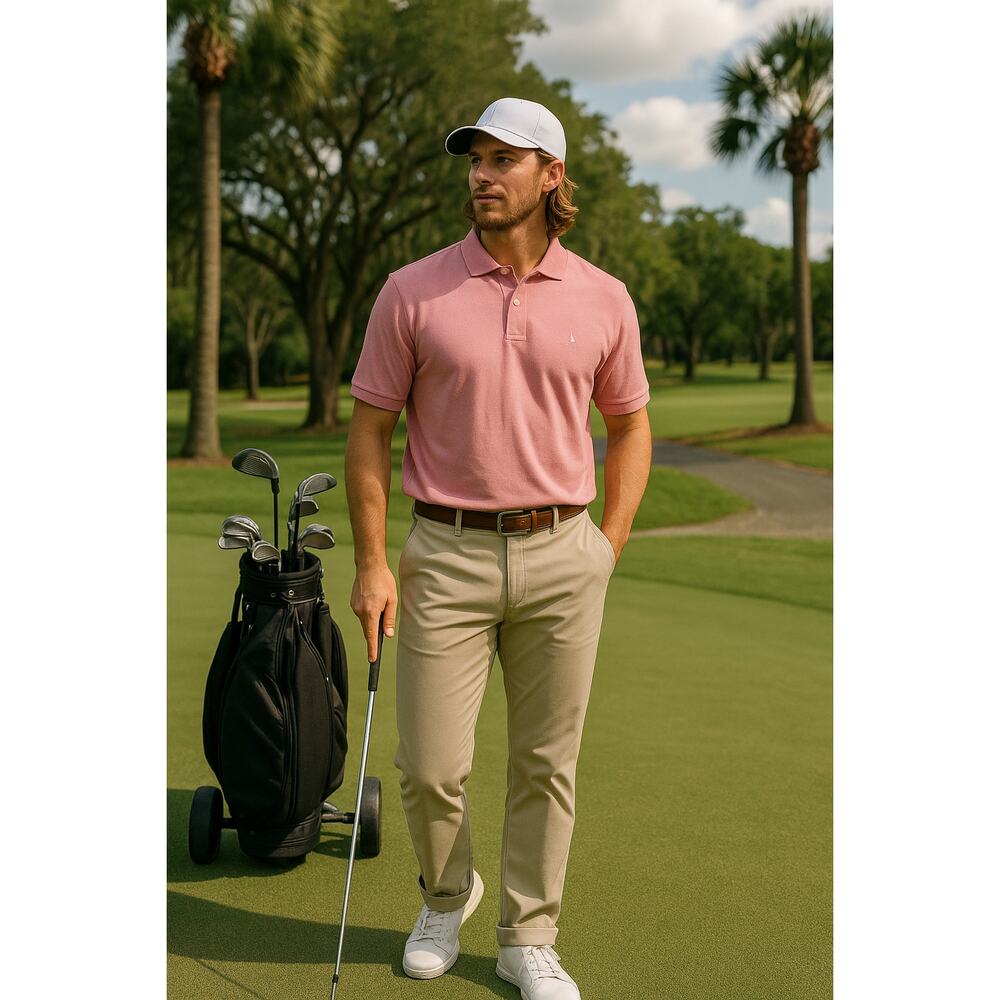 CHAPS XLT Tall Polo Shirt Pink Cotton Golf Preppy Crest Heritage Classic